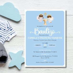 Bautizo Invitacion Twin boy and girl Cute Baptism Invitation