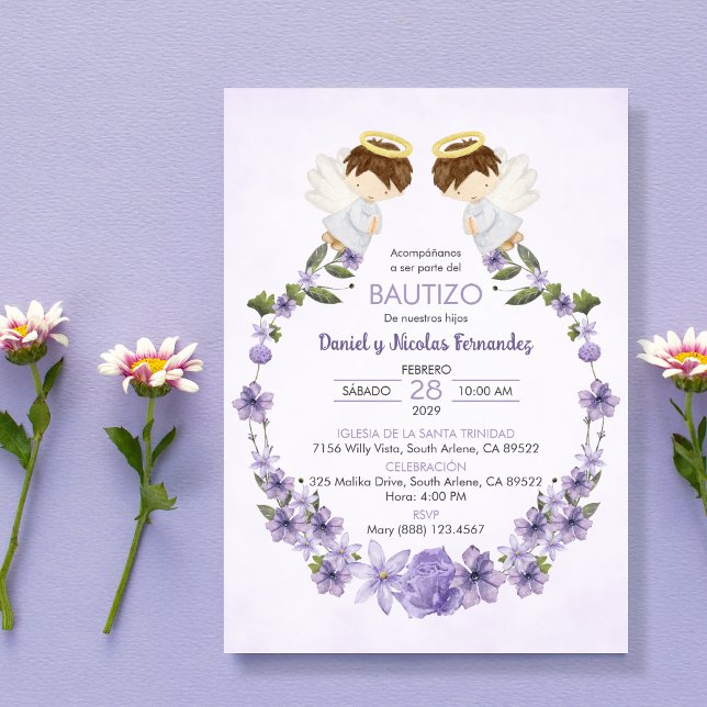 Bautizo Invitacion Twin boys Cute Angels Baptism Invitation (Creator Uploaded)