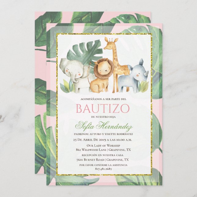 Bautizo Niña Invitacion De bautizo Niña Baptism Invitation (Front/Back)