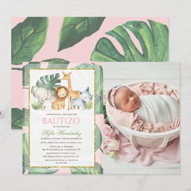 Bautizo Niña Invitacion De bautizo Niña Baptism Invitation (Front/Back)