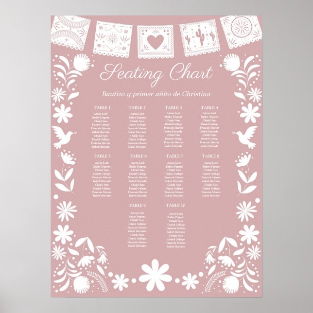 BAUTIZO Pink Cielito Lindo Seating Chart (Front)