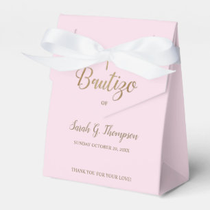 Bautizo Pink Gold Cross Custom Spanish baptism  Favour Box
