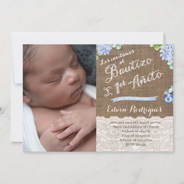 Bautizo Primer Añito, Baptism 1st Birthday Party Invitation (Front)
