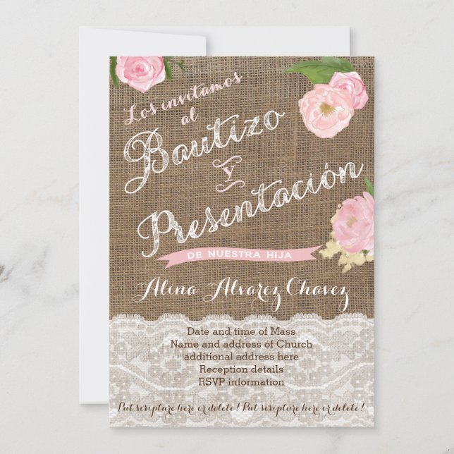 Bautizo y Presentación de Tres años Spanish Invitation (Front)