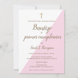 Bautizo y primer cumpleaños Baptism spanish Pink Invitation