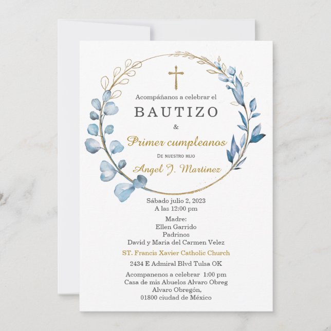  Bautizo y Primer Cumpleaños Niño Invitation (Front)