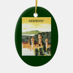 Bavaria, Germany, German Castle Vintage Travel Art Ceramic Ornament