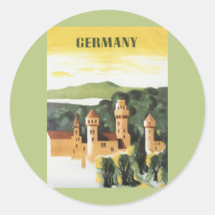 Bavaria, Germany, German Castle Vintage Travel Art Classic Round Sticker