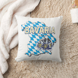 Bavaria Germany Retro Federal State Map Edelweiss Cushion