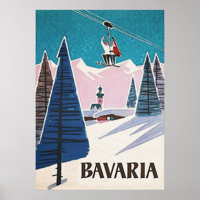 Bavaria Germany, Vintage Ski Poster (Front)