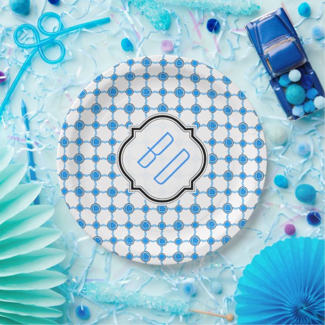 Bavaria Pattern hearts blue white  Paper Plate (Party)
