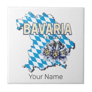 Bavaria with Vintage Map and Edelweiss Design Ceramic Tile