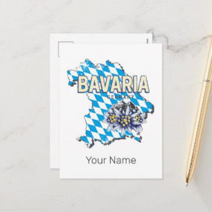 Bavaria with Vintage Map and Edelweiss Design Holiday Postcard