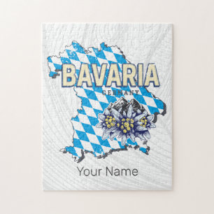 Bavaria with Vintage Map and Edelweiss Design Jigsaw Puzzle