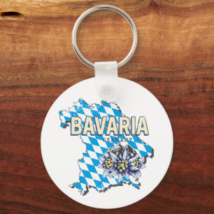 Bavaria with Vintage Map and Edelweiss Design Key Ring