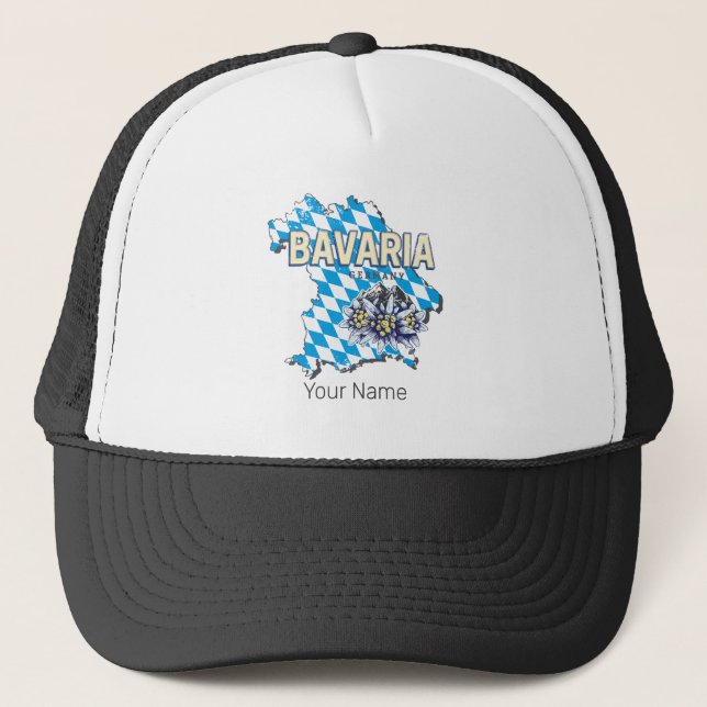 Bavaria with Vintage Map and Edelweiss Design Trucker Hat (Front)