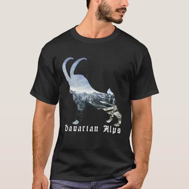 Bavarian Alps Alpine Ibex Wild Goat Silhouette Mou T-Shirt (Front)