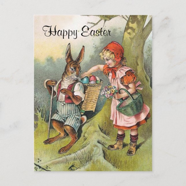 Bavarian Easter Bunny Victorian Girl Postcard (Front)