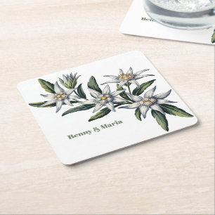 Bavarian Edelweiss Square Paper Coaster