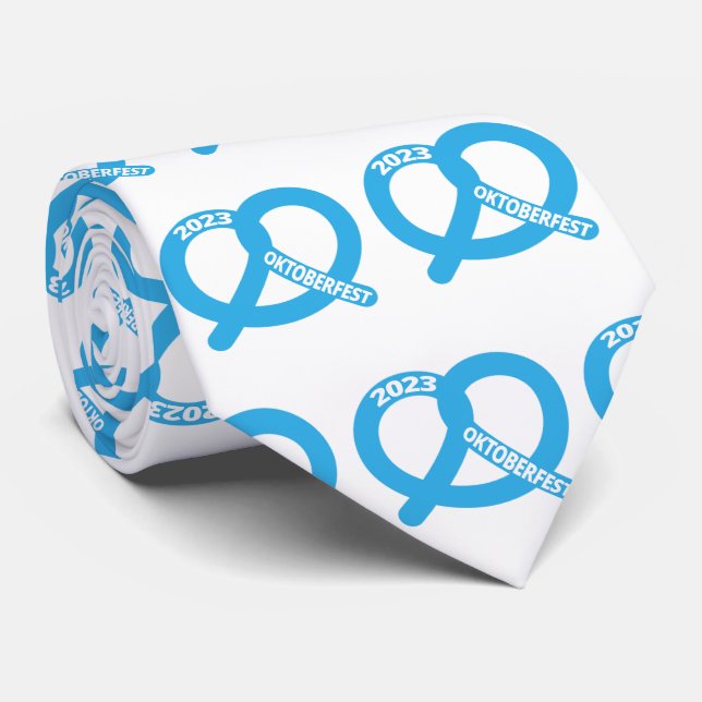 Bavarian Flag Colours Pretzel Oktoberfest 2023 Tie (Rolled)