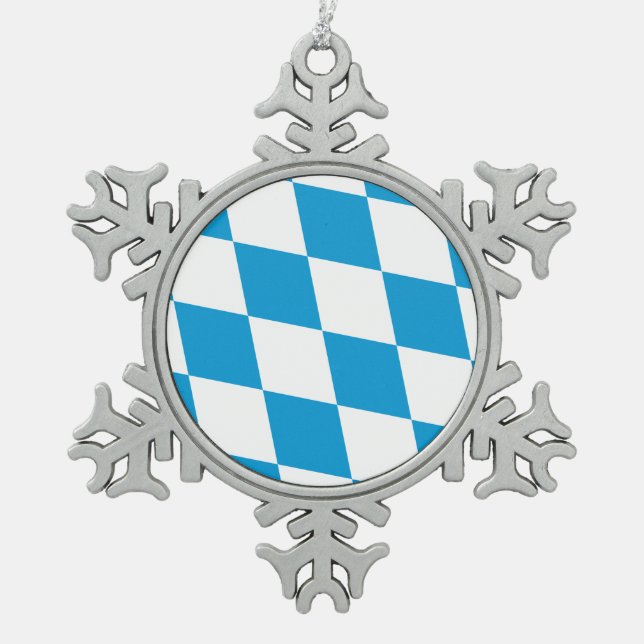 Bavarian Flag | Oktoberfest Snowflake Pewter Christmas Ornament (Front)