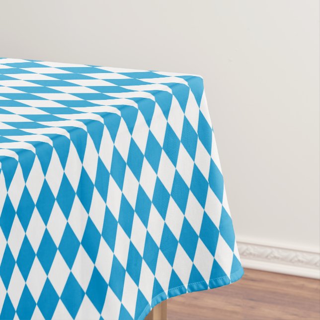 Bavarian Flag Pattern Oktoberfest Tablecloth (In Situ)