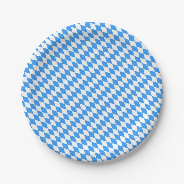 Bavarian Flag Patterned Octoberfest Paper Plate (Front)