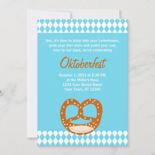 Bavarian Flag & Pretzel Oktoberfest Invitation (Front)