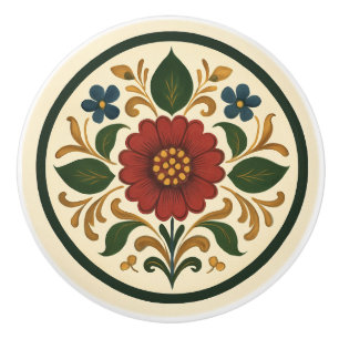 Bavarian Tole-Painting Style Cottagecore Folk Art Ceramic Knob