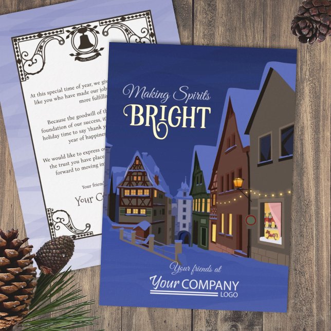 Bavarian Town Glowing Lights Snow Village Foil Holiday Card (Nostalgic Christmas Lights and Snow Company Holiday Greeting Cards Blue Folk Art Old Town)