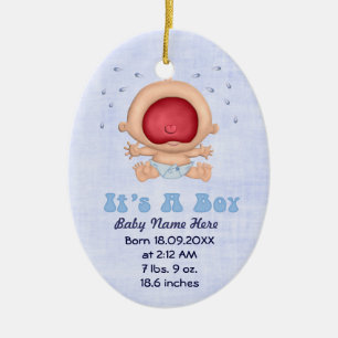 Bawling Baby - boy Announcement Keepsake Ceramic Tree Decoration