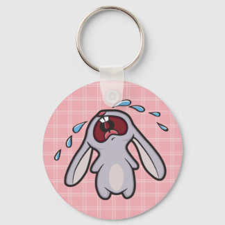 Bawling Bunny with Pink Checks Keychain