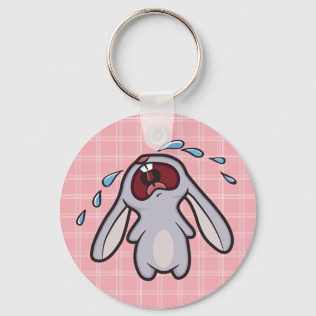Bawling Bunny with Pink Checks Keychain (Front)