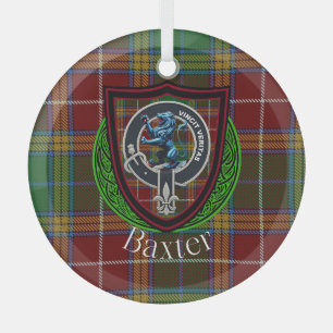 Baxter Scottish Clan Tartan & Crest Glass Tree Decoration