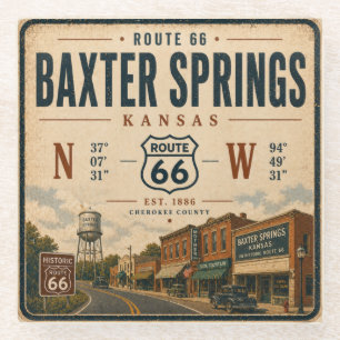 Baxter Springs 1886 Vintage Highway Art Glass Coaster