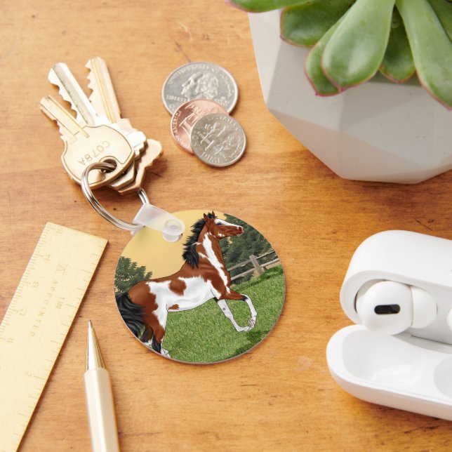 Bay and White Pinto Arabian Horse Key Ring (Desk)