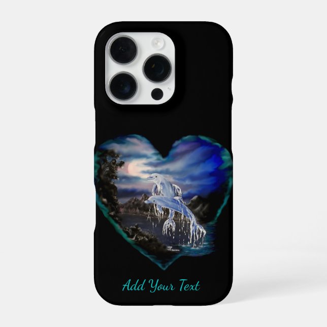 Bay at Night , Dolphin Love , Add Your Text iPhone Case (Back)