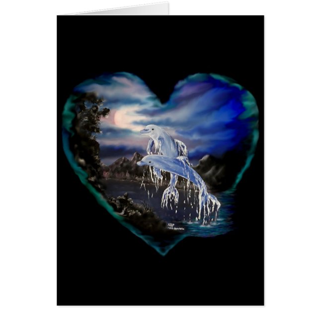 Bay at Night , Dolphin Love Card (Front)