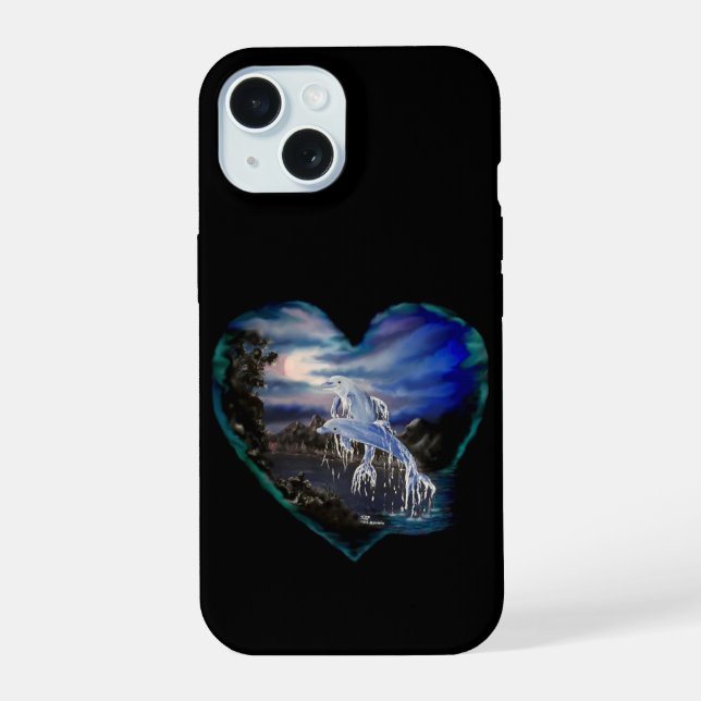 Bay at Night , Dolphin Love iPhone 15 Case (Back)