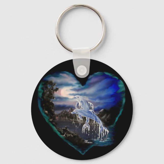 Bay at Night , Dolphin Love Key Ring (Front)