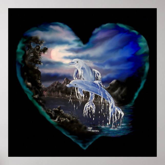Bay at Night , Dolphin Love Poster (Front)