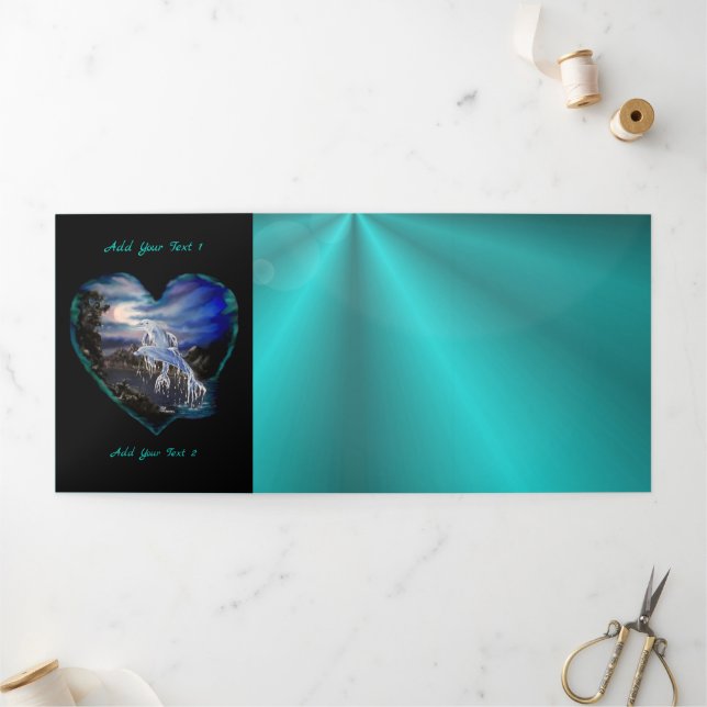 Bay at Night , Dolphin Love Tri-Fold Invitation (Outside)