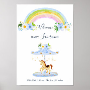 Bay Blue Rainbow Birth Announcement  Poster