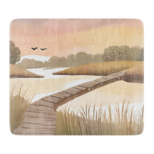 Bay Boardwalk Airy Coastal Watercolor Painting Cutting Board