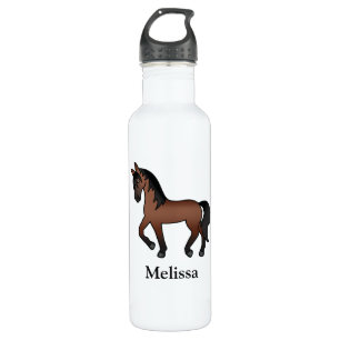 Bay Brown Cartoon Trotting Horse & Custom Name 710 Ml Water Bottle