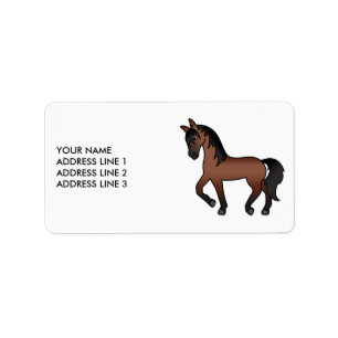 Bay Brown Cartoon Trotting Horse & Custom Text Label