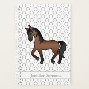 Bay Brown Cartoon Trotting Horse & Custom Text Planner