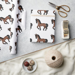 Bay Brown Cute Cartoon Trotting Horse Pattern Wrapping Paper