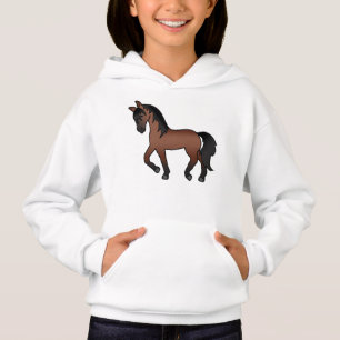 Bay Brown Trotting Horse Cute Cartoon Illustration