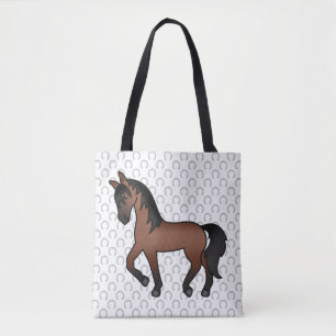Bay Brown Trotting Horse Cute Cartoon Illustration Tote Bag